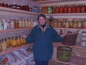 Nancy stored her canning along with root crops